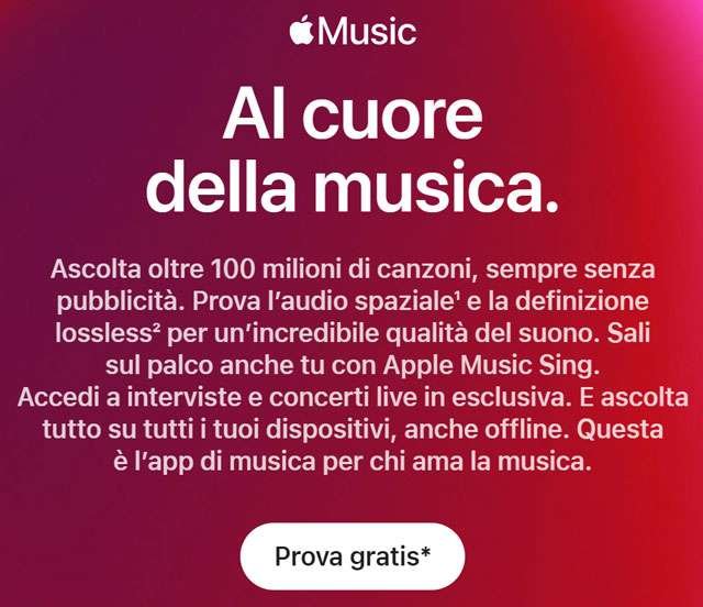 Prova gratis Apple Music
