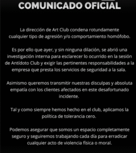Madrid club Sala ART launches internal investigation following alleged homophobic attack from security · News ⟋ RA