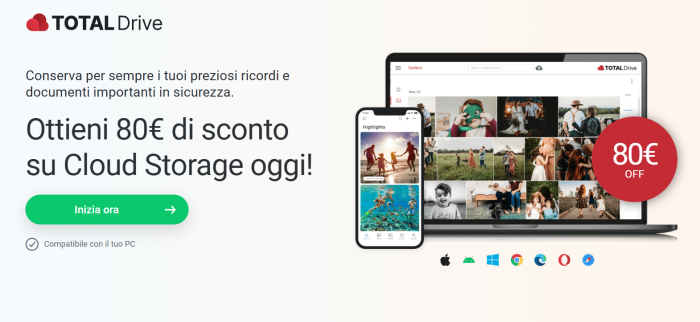 Total Drive, il cloud storage di TotalAV, è in sconto: 80€ di risparmio