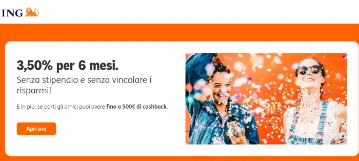 ING: conto deposito con interessi al 3,5% per 6 mesi, senza vincoli