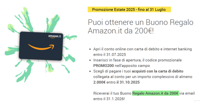 Credem: fino a 200€ di buoni Amazon con la promo estate 2025