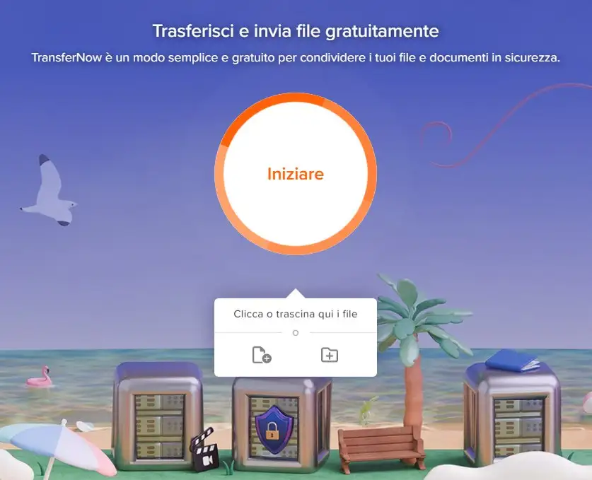 Interfaccia TransferNow per condividere file pesanti via Internet