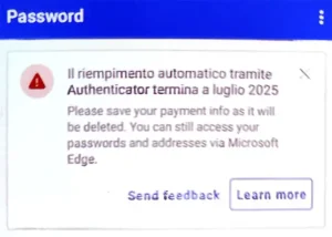 Microsoft Authenticator perde il password manager