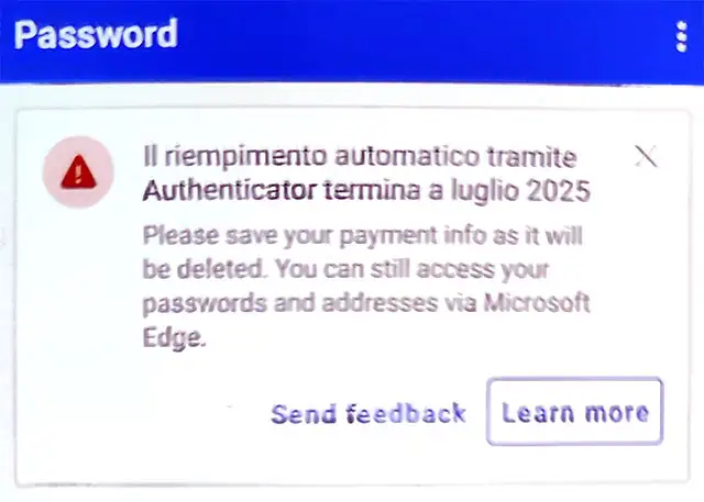 Microsoft Authenticator perde il password manager