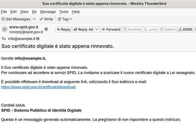 L'email inviata dai cybercriminali per spingere le vittime ad aprire il link