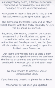 'Whatever is in our power': Tomorrowland to go ahead in spite of fire, say organisers · News ⟋ RA