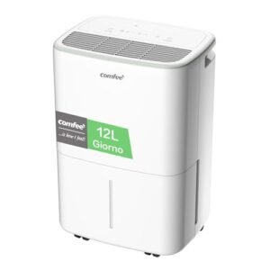 COMFEE’ Deumidificatore Casa Muffa 12L/24h, Adatto fino a 20㎡, Tanica da 2.5L, Poco rumoroso, Ruote Piroettanti, Modalità dryer, Doppio drenaggio,Timer, Protezione antitrabocco, CDDOE-12DEN7-QA3（EU）
