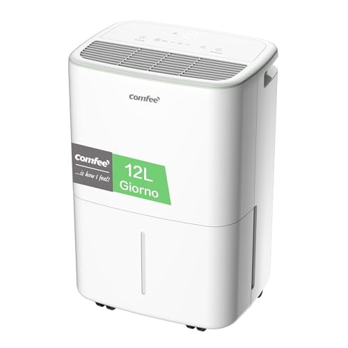 COMFEE’ Deumidificatore Casa Muffa 12L/24h, Adatto fino a 20㎡, Tanica da 2.5L, Poco rumoroso, Ruote Piroettanti, Modalità dryer, Doppio drenaggio,Timer, Protezione antitrabocco, CDDOE-12DEN7-QA3（EU）