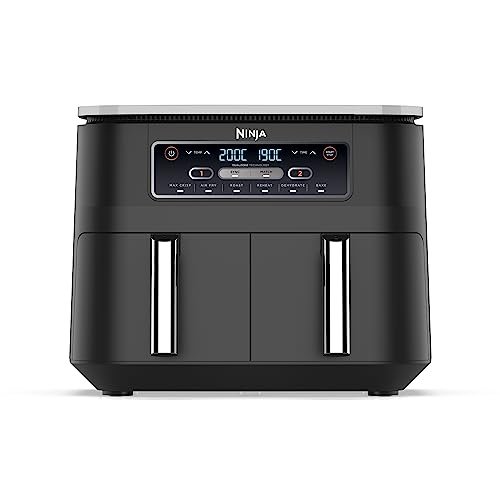 Ninja Foodi Dual Zone Friggitrice ad Aria, 7.6L, 6 in 1, 2 Cassetti, Antiaderente, Massima Croccantezza, Frigge Senza Olio, Arrostisce, Cucina, Riscalda, Disidrata, 4-6 Porzioni, Nero, AF300EU