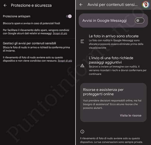 La funzionalità di Google Messaggi che applica una sfocatura alle foto di nudo