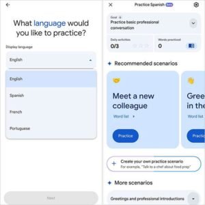 Screenshot per la funzionalità Practice di Google Translate