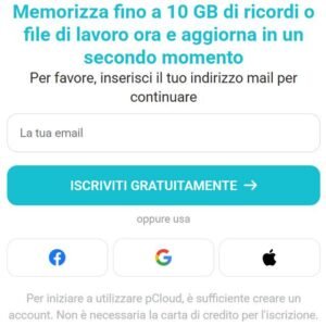 Iscriviti gratuitamente a pCloud