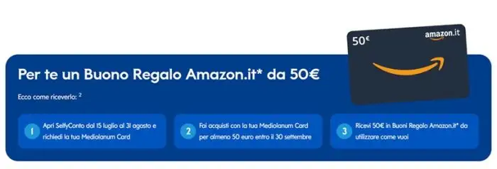 Apri SelfyConto e ricevi subito 50€ di buoni Amazon: ecco come