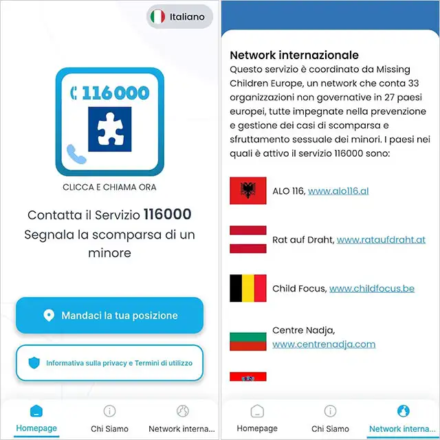 L'applicazione 116000 Bambini Scomparsi di Telefono Azzurro
