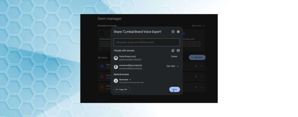 Gem di Gemini, come condividere i chatbot AI personalizzati