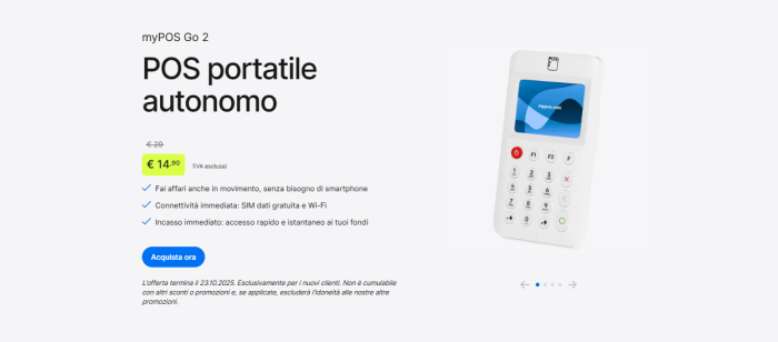 myPOS Go 2: il POS portatile e autonomo in sconto a 14,90€