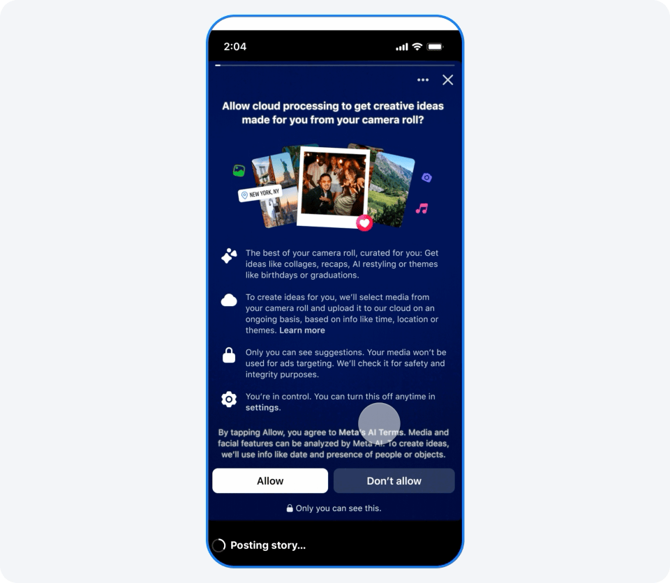 Facebook accede alle foto private per creare collage AI