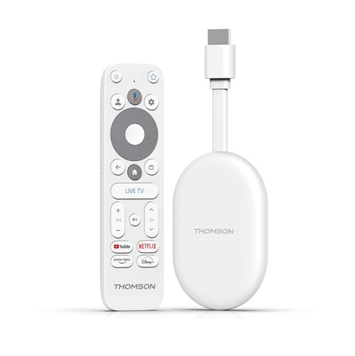THOMSON Google TV Go Cast 150, Dongle per streaming 4K UHD, Dolby Atmos, Dolby Digital+, Controllo vocale, Googlecast, SDRAM 2 GB, Flash 8 GB, Adattatore di alimentazione multipresa