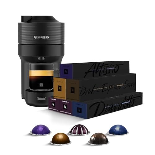 De’Longhi Nespresso Vertuo Pop ENV90.B, Macchina Caffè a Capsule con Tecnologia Centrifusion, 4 Formati in Tazza, INCLUSE 60 CAPSULE, 1260W, Liquorice Nero