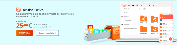 Con Aruba Drive spazio di archiviazione illimitato: tutti i piani sono in sconto