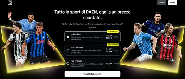dazn piani full e myclubpass in offerta