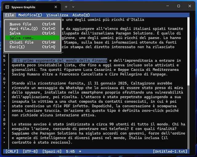 L'interfaccia di Microsoft Edit