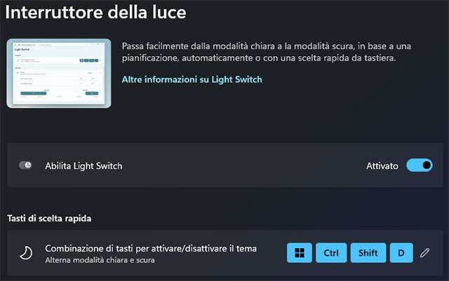 Light Switch è l'Interruttore della luce di PowerToys