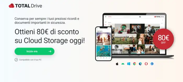 Spazio cloud sicuro per i tuoi documenti con Total Drive: ora costa 80€ in meno