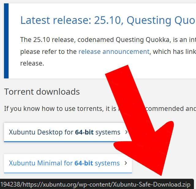 Il link malevolo sul sito ufficiale di Xubuntu