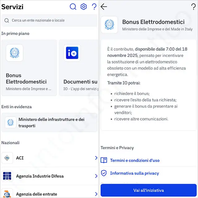 Il Bonus elettrodomestici nella sezione Servizi dell'app IO
