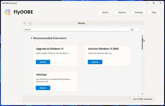L'interfaccia di FlyOOBE 2.0