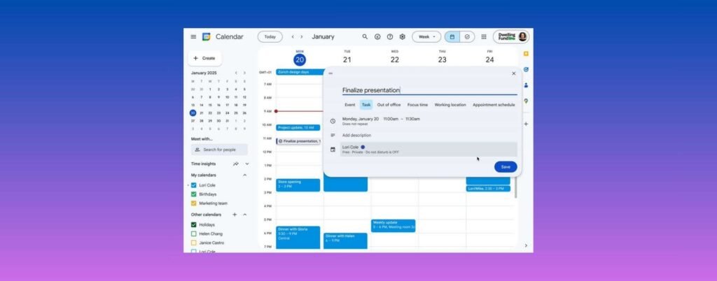 Google Calendar permette di impostare blocchi temporali e non solo
