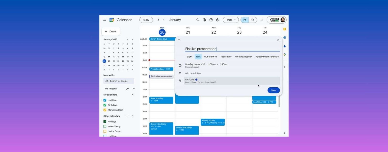 Google Calendar permette di impostare blocchi temporali e non solo
