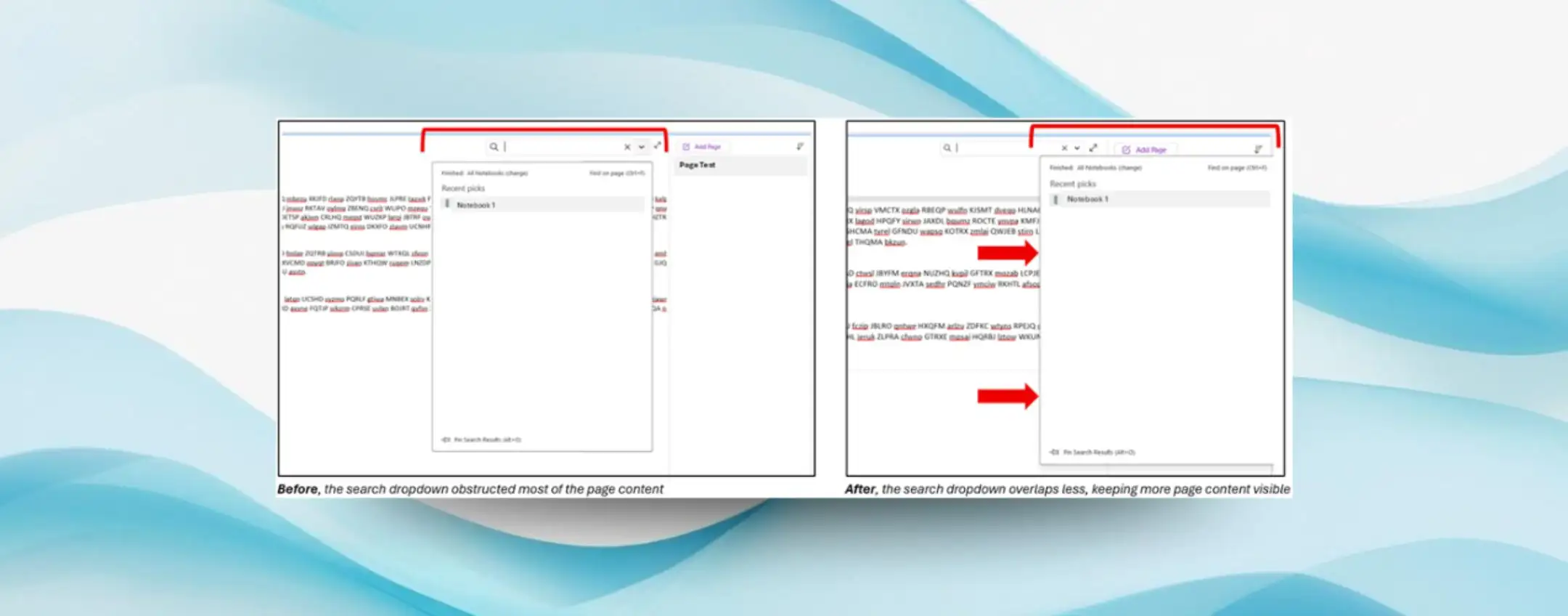OneNote sposta il menu di ricerca che oscurava l'area di lavoro