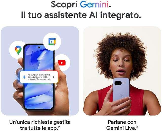 Lo smartphone Pixel 9a di Google con l'AI di Gemini