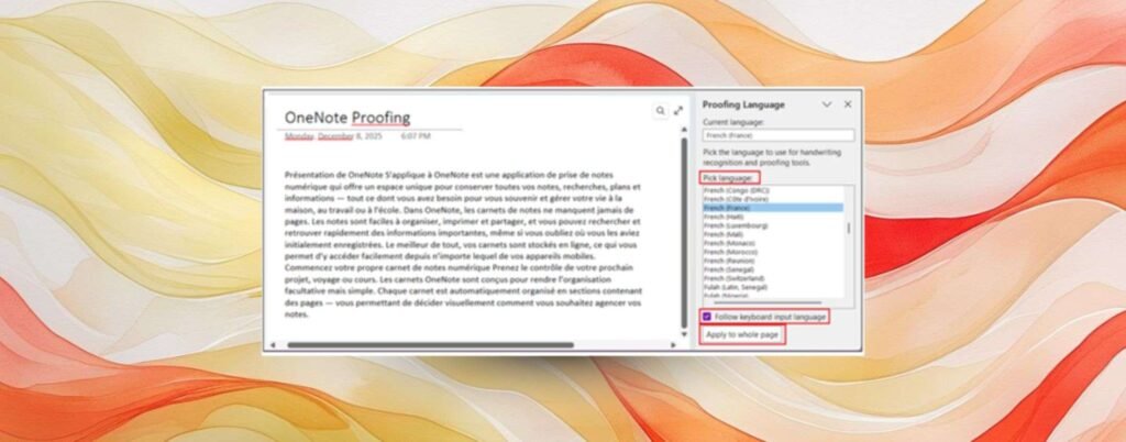 OneNote su Windows lascia scegliere la lingua di correzione