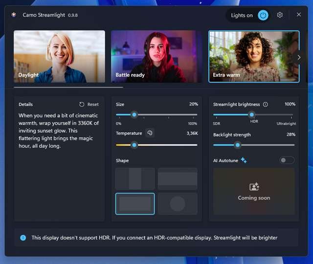 L'interfaccia di Camo Streamlight