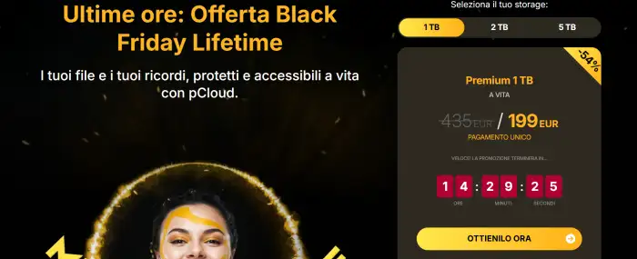 Il Black Friday di pCloud non si ferma: 54% di sconto su tutti i piani a vita