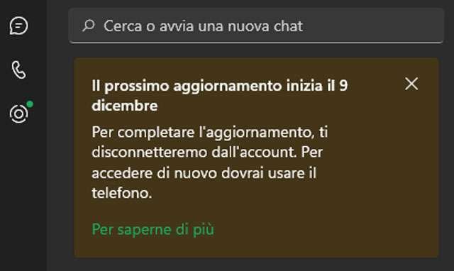 Il messaggio di WhatsApp sul passaggio forzato alla nuova app desktop