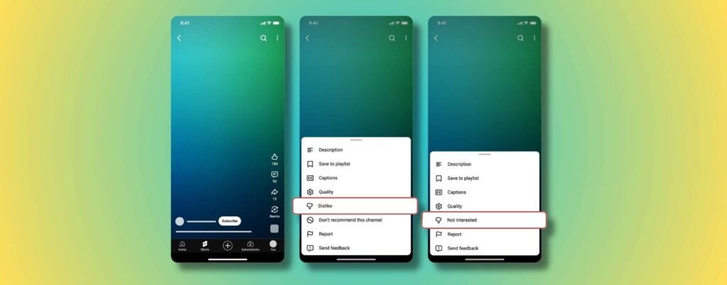 Short di YouTube, pulsante unico per i contenuti indesiderati