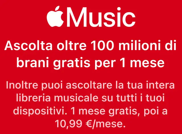 Ascolta gratis per 1 mese lo streaming di Apple Music