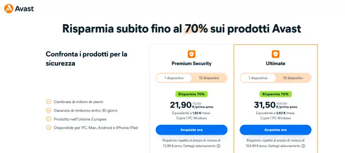 Avast Ultimate: antivirus completo in sconto del 70%