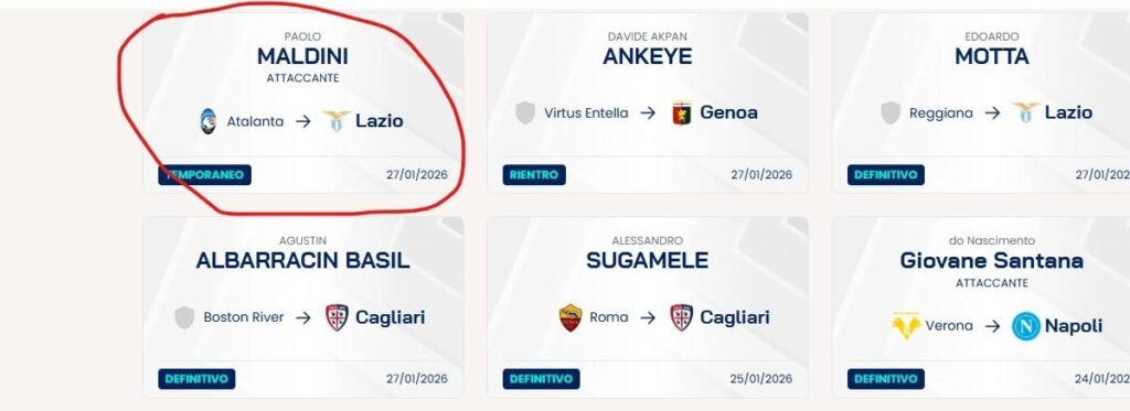 Il Maldini sbagliato dall'Atalanta alla Lazio: la curiosa svista di Lega Serie A -