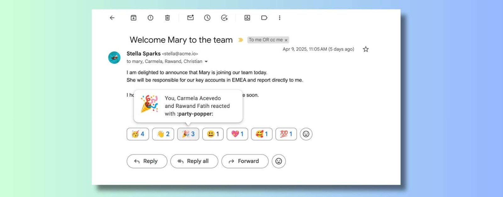 Gmail, le reazioni con emoji anche per gli utenti Workspace