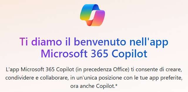 Il riferimento a Microsoft 365 Copilot sul sito ufficiale di Office