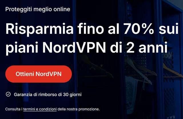 Attiva la promozione di NordVPN a -70%