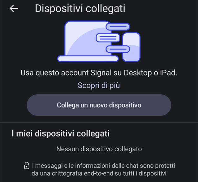 I dispositivi collegati su Signal