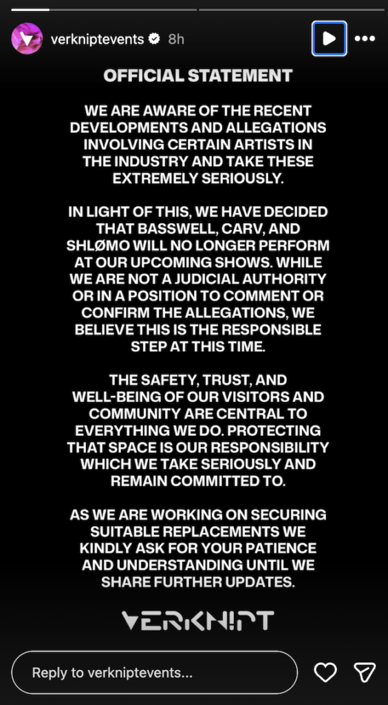 Promoters cancel Shlømo, Basswell, CARV, Odymel shows in wake of online allegations · News ⟋ RA