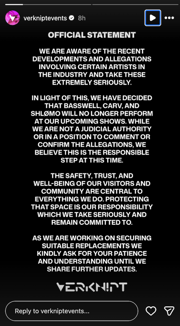 I promotori cancellano gli spettacoli di Shlømo, Basswell, CARV e Odymel in seguito alle accuse online · Notizie ⟋ RA