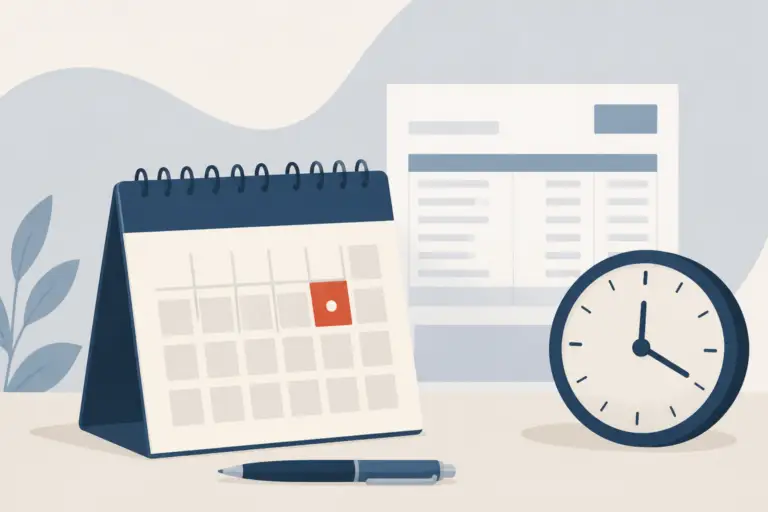 Illustrazione editoriale di un calendario con il 4 ottobre evidenziato e una busta paga stilizzata sullo sfondo, senza testo e senza effetti fotografici realistici